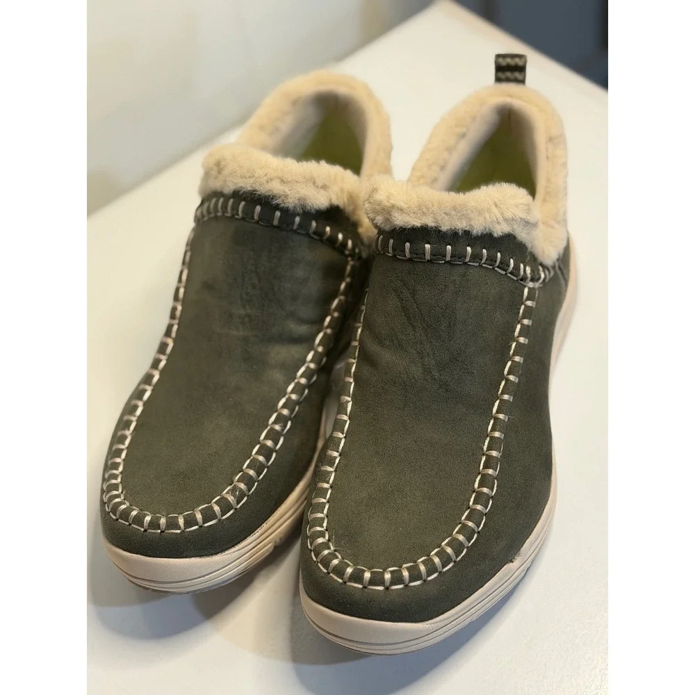Ryka Ariana Slip-On Shoes Alpine Green Water-Repellent Faux Fur‎ Cozy Lined 7M